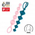 Satisfyer 'Love Beads', Analkugeln aus Silikon, 2 Teile, pink + turquoise, 20,5 cm