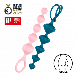 Satisfyer 'Love Beads', Analkugeln aus Silikon, 2 Teile, pink + turquoise, 20,5 cm